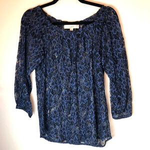 LOFT | Lace 3/4 Sleeve Blouse Blue Small
